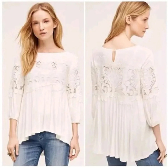 DELETTA by‎ ANTHROPOLOGIE Desi Blouse in Ivory - Picture 2 of 9